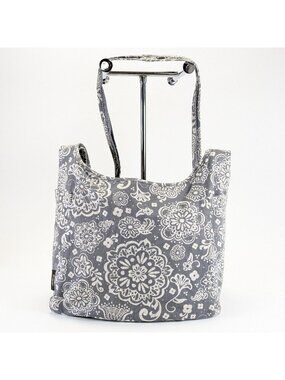 Thirty One Floral Gray Canvas Shoulder Bag White Paisley Tote 31